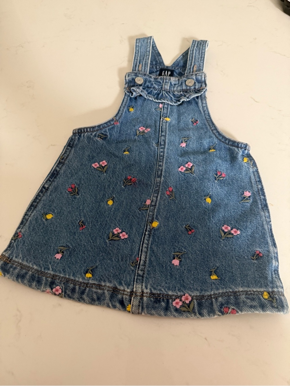 GAP Blue Denim Dress with Pink & Yellow Floral Embroidery